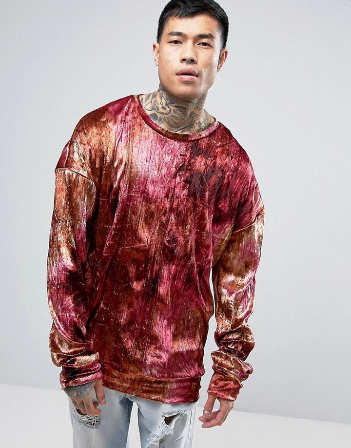 Granted Oversized Sweatshirt In Red Crushed Velvet - Green