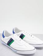 Asos Design Lace Up Sneakers In White With Navy And Green Stripe Detail