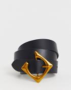 Asos Design Leather Geo Buckle Hip And Waist Belt-black