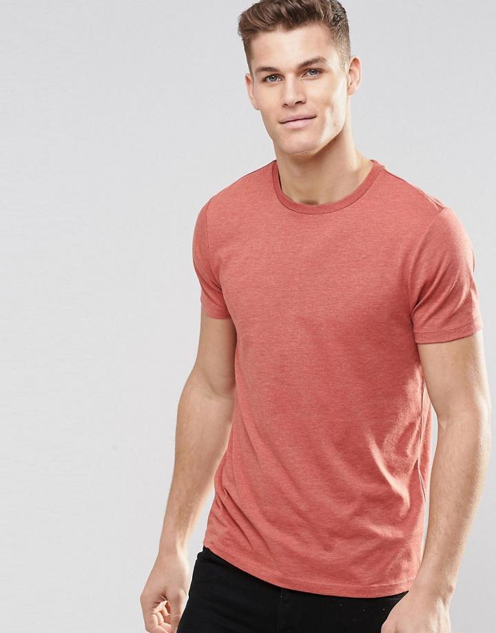Asos T-shirt With Crew Neck In Red Marl - Bossa Nova Marl