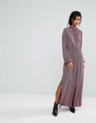 Vila Printed Midi Dress With Slits - Green