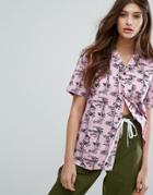 Carhartt Wip Oversized Short Sleeve Shirt In Pine Hawaii Print - Pink