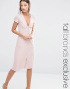 Alter Tall Button Front Short Sleeve Midi Dress - Blush