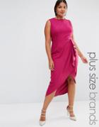 Little Mistress Plus Frill Detail Midi Dress - Pink