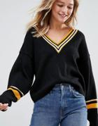 Asos Sweater With V Neck And Tipping - Black