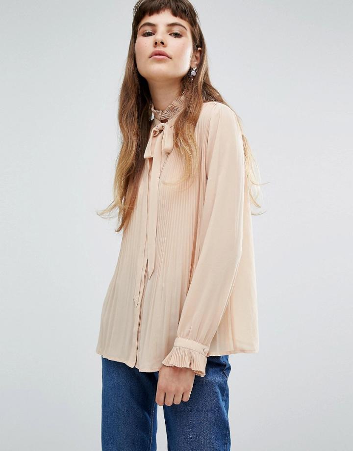 Miss Selfridge Pleated Blouse - Beige