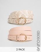Asos Curve 2 Pack Round Buckle Pastel Snake And Plain Belt - Multi