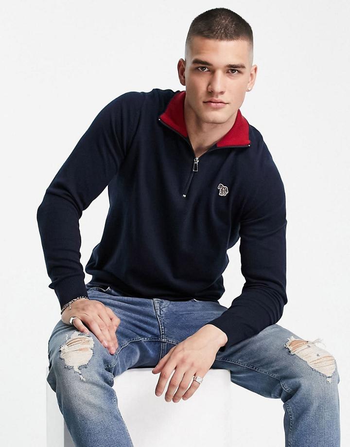 Ps Paul Smith Half Zip Zebra Logo Sweater In Navy