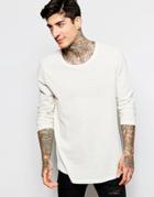 Asos Linen Mix Waffle Longline Long Sleeve T-shirt - Oatmeal Marl