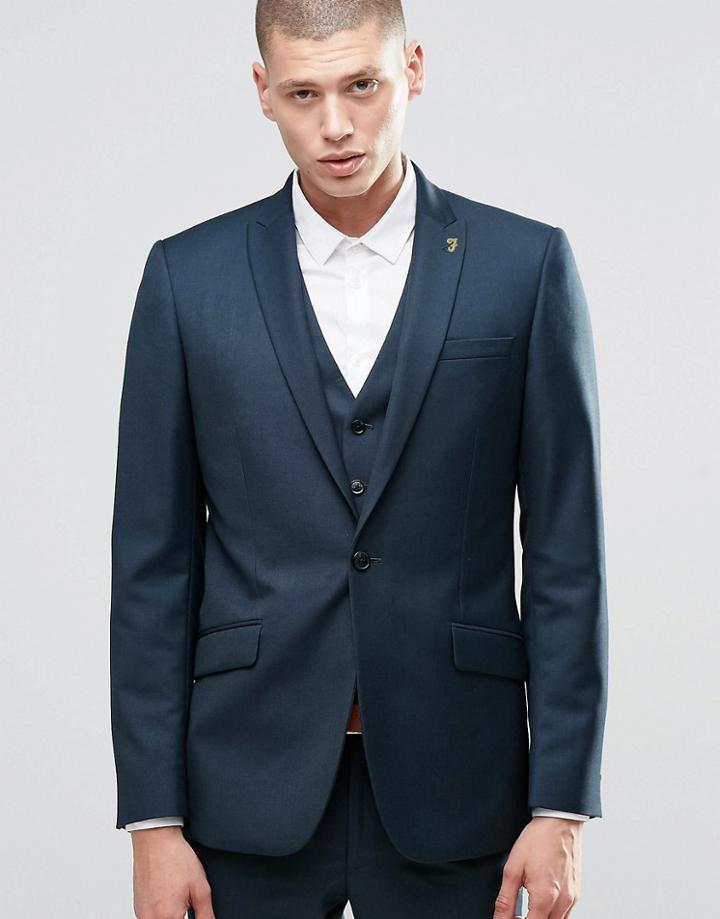 Farah Skinny Suit Jacket In Green - Bottle Green