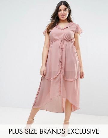 Truly You Ruffle Chiffon Tea Dress - Pink