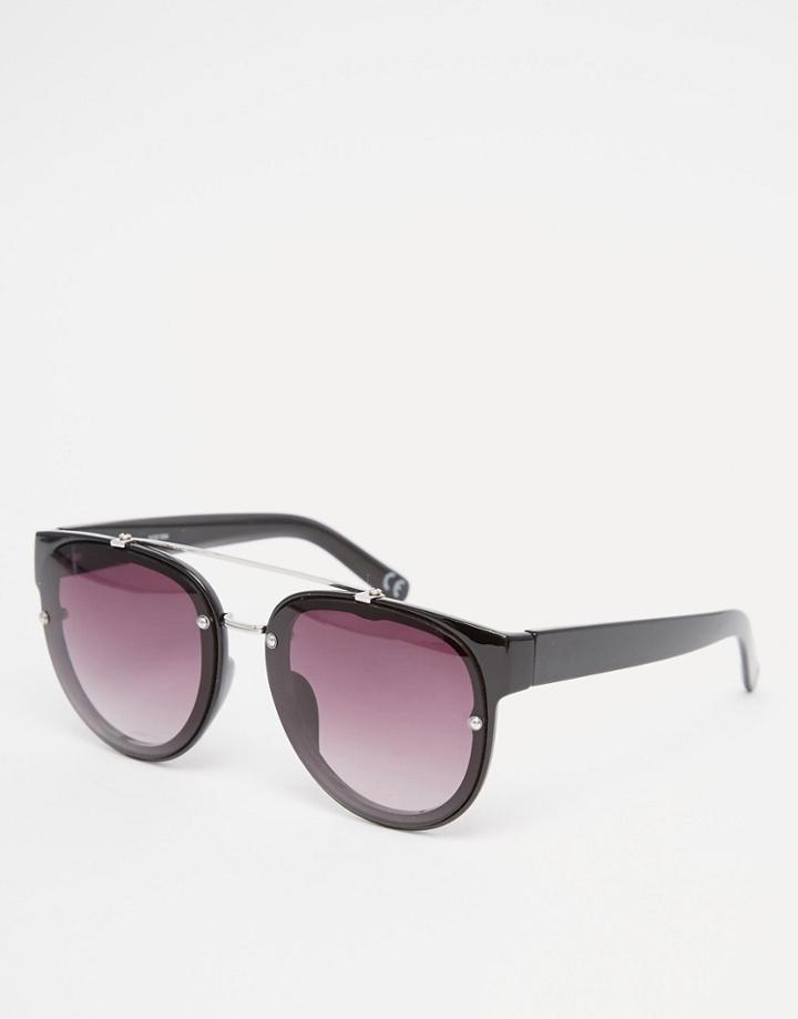 Asos Aviator Sunglasses With Metal Bar And Nose Bridge - Black