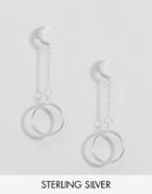 Asos Sterling Silver Moon Circle Drop Earrings - Silver