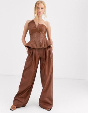 Simonett Comma Pu Wide Leg Pants-brown