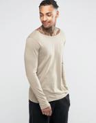 Asos Long Sleeve T-shirt With Boat Neck In Brown - Brown