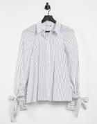 Asos Design Relaxed Oversized Dad Shirt In Mono Stripe With Tie Cuffs-multi