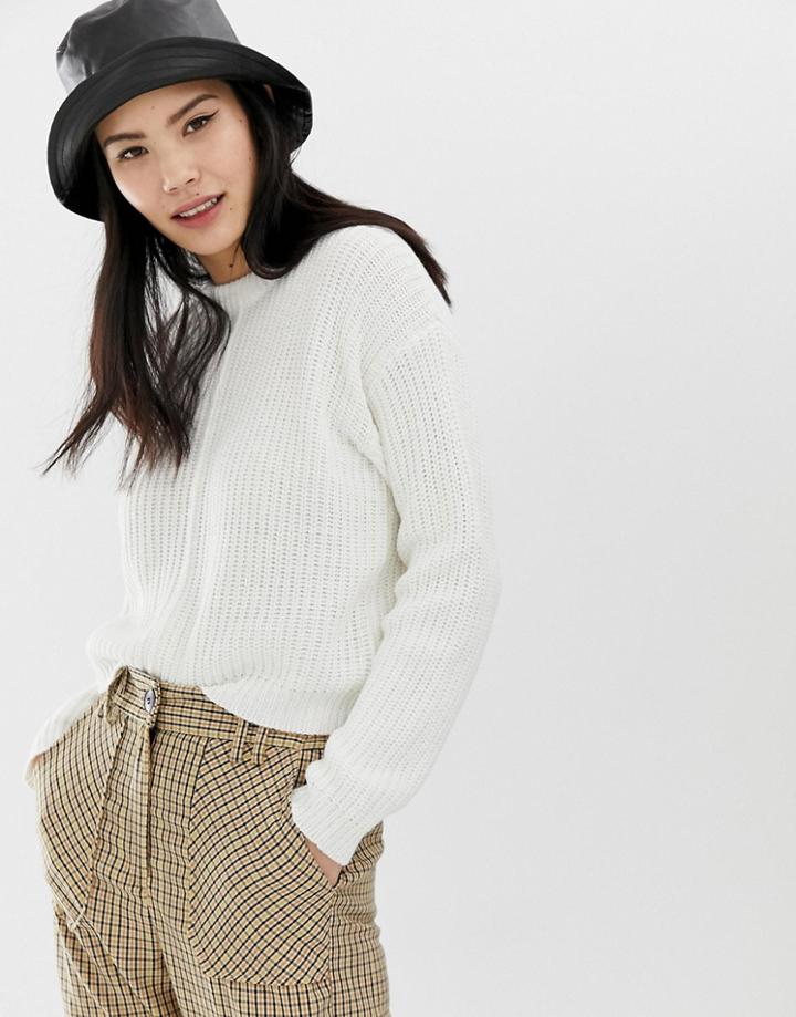Bershka Seam Front Sweater In White - White