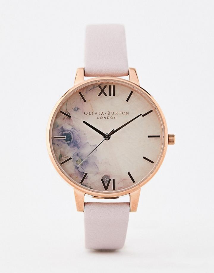 Olivia Burton Ob16sp03 Semi Precious Rose Quartz Leather Watch - Pink