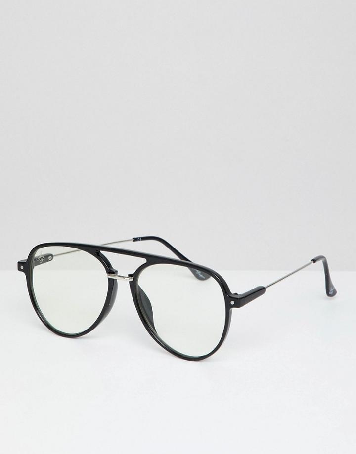 Jeepers Peepers Aviator Glasses With Clear Lens In Silver - Black