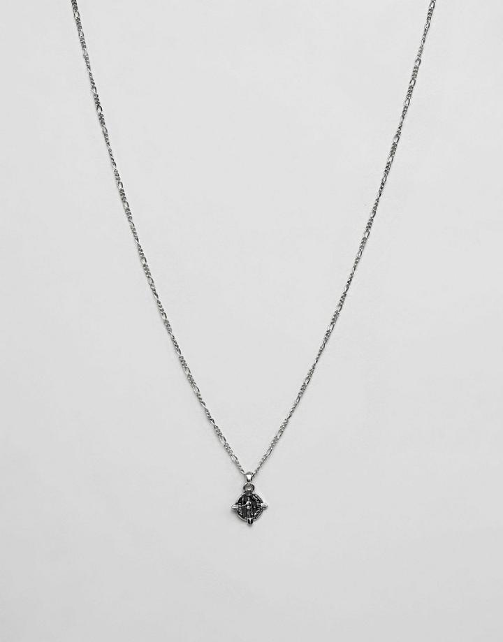 Asos Design Necklace With Roman Coin In Burnished Silver - Silver
