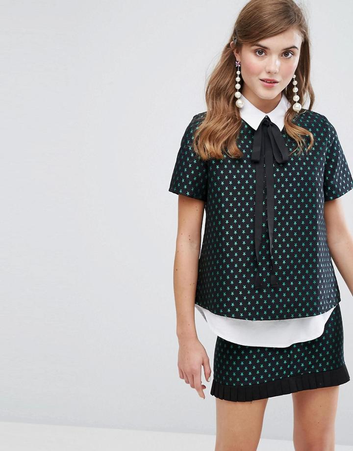 Sister Jane Buttonless Shirt In Woven Star - Black