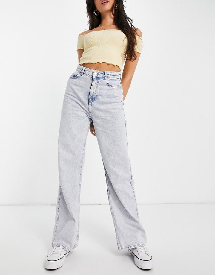 New Look Bleach Wash Wide Leg Dad Jean In Light Blue-blues