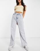 New Look Bleach Wash Wide Leg Dad Jean In Light Blue-blues