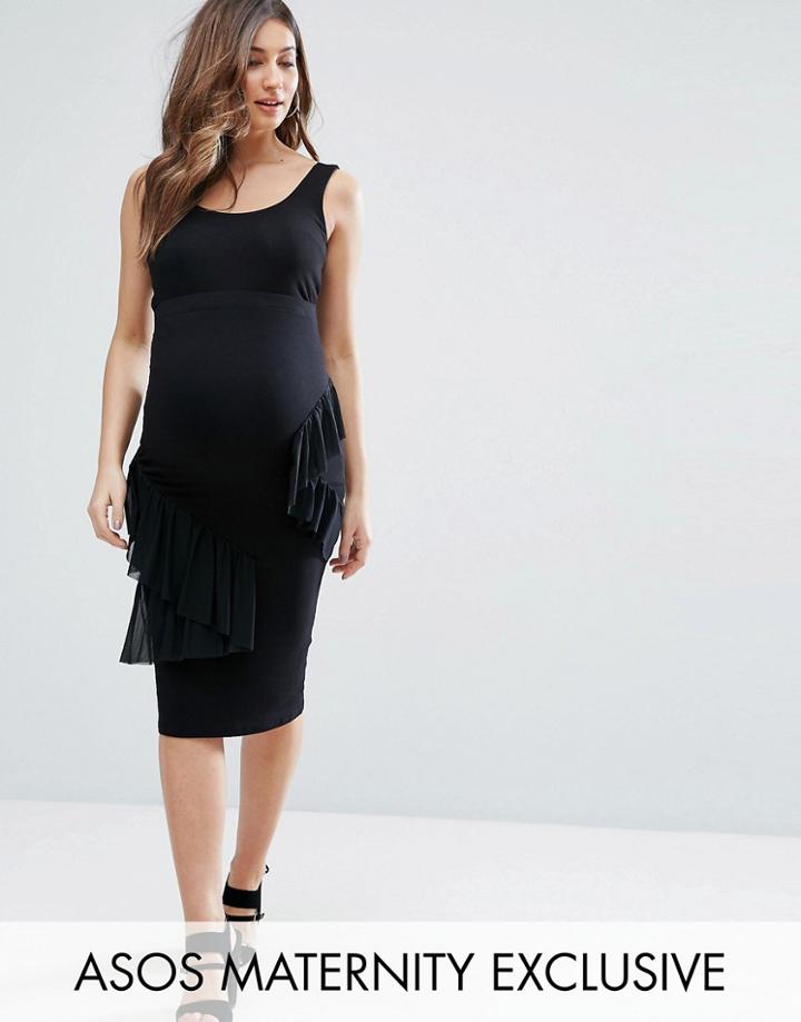 Asos Maternity Over The Bump Ruffle Bodycon Skirt - Black