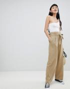 Pull & Bear Wide Leg Palazzo Pants In Brown - Brown