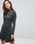 Warehouse Animal Print Knitted Mini Dress - Gray