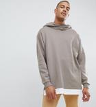 Asos Design Tall Oversized Hoodie In Beige With Slouch Neck And Hem Extender - Beige