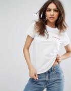 Daisy Street High Neck T-shirt With Girls Run The World Embroidery - White