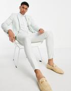 Asos Design Wedding Super Skinny Suit Pants In Pastel Green Cotton Linen