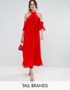 True Decadence Tall Cold Shoulder Pleated Midi Dress - Red