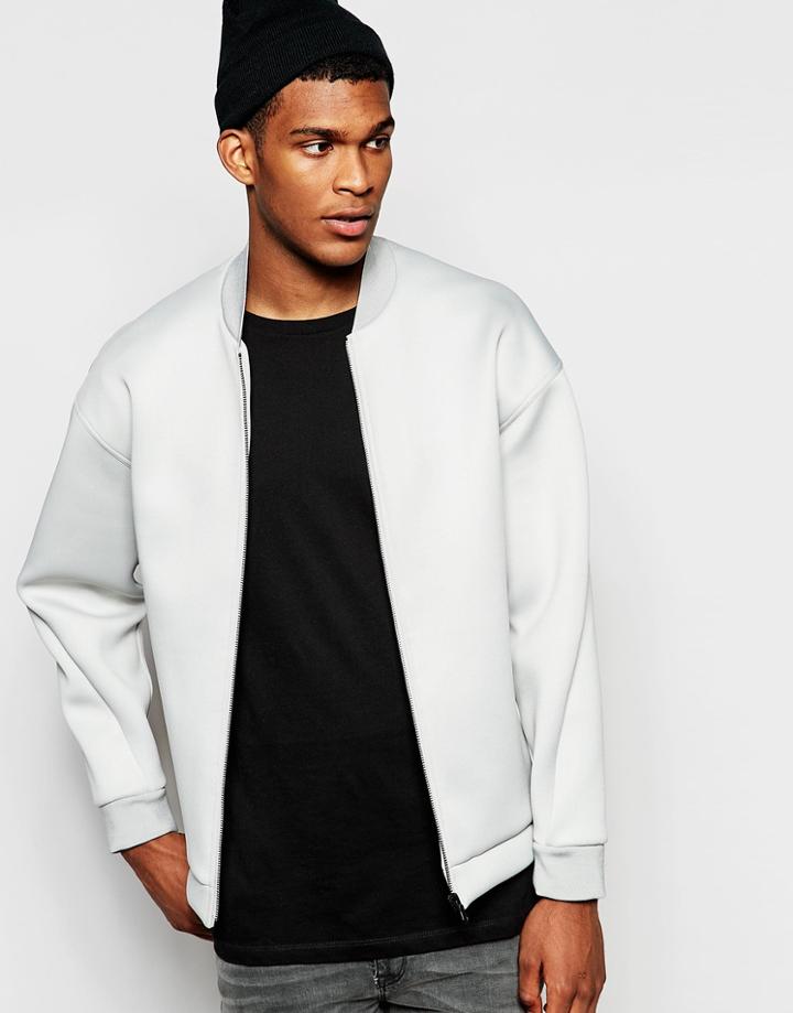 Asos Drop Shoulder Neoprene Bomber Jacket In Stone - Stone