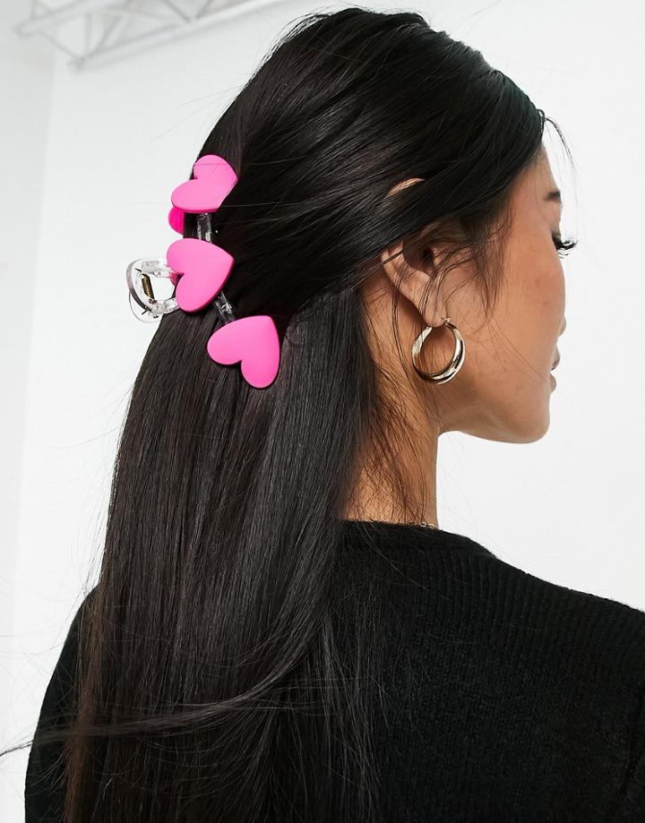 Asos Design Hair Claw Clip With Pink Hearts-multi