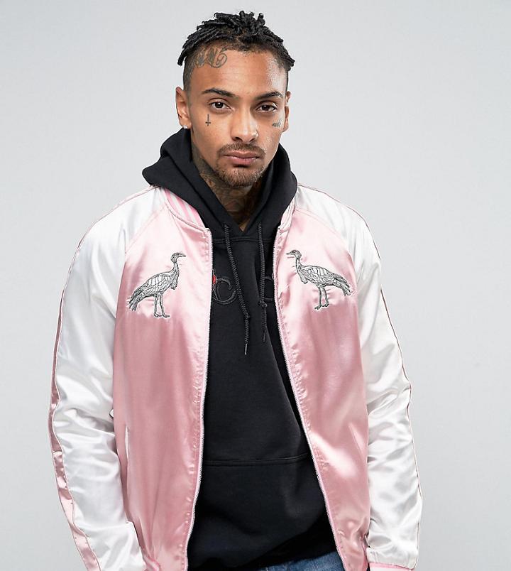 Liquor N Poker Stork Embroidered Souvenir Bomber - Pink