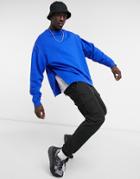 Asos Design Oversized Sweatshirt With Wide Side Splits In Blue