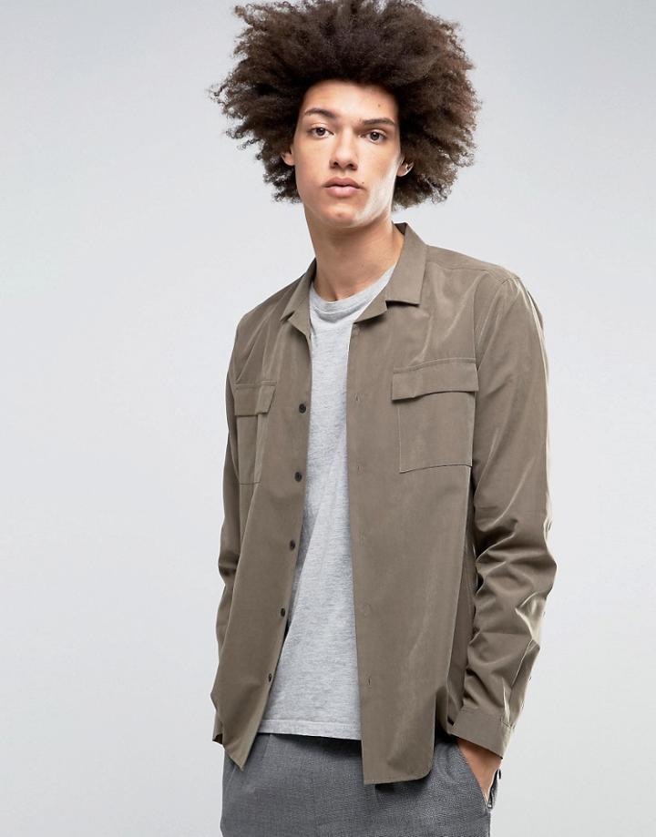 Asos Military Shirt In Khaki With Revere Collar - Green