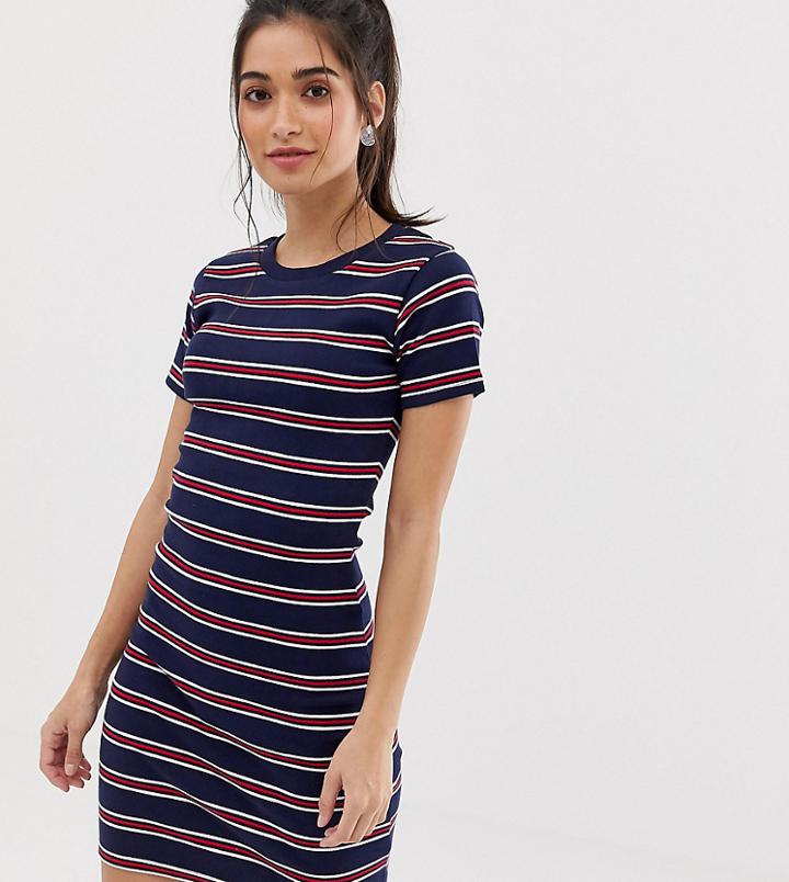Brave Soul Petite Diana Dress In Stripe Rib - Blue