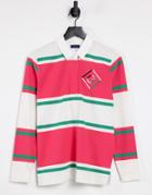 Gant Mixed Stripe Long Sleeve Rugby T-shirt In Cream And Red-white
