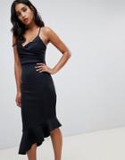 Asos Design Scuba Cami Pephem Midi Dress-black