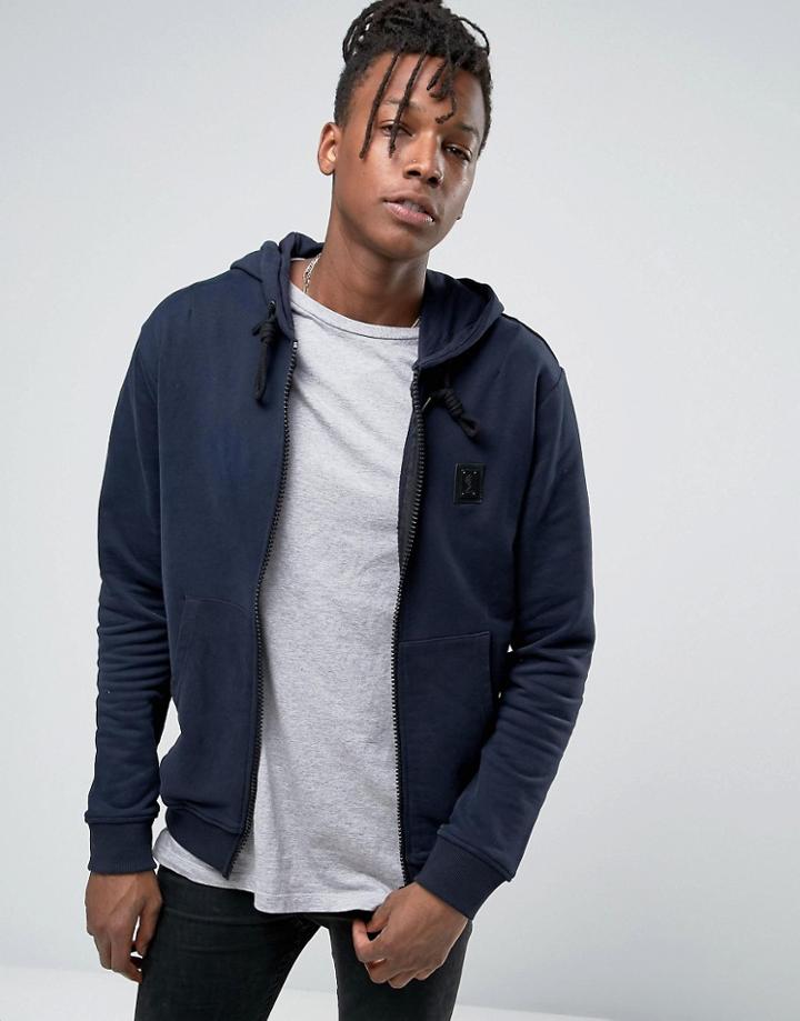 Religion Zip Through Hoodie With Metal Badge - Navy