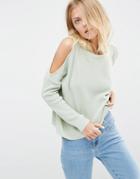 Asos Sweater With Cold Shoulder Detail - Mint