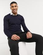 Gianni Feraud Premium Muscle Fit Stretch Crew Neck Sweater In Navy