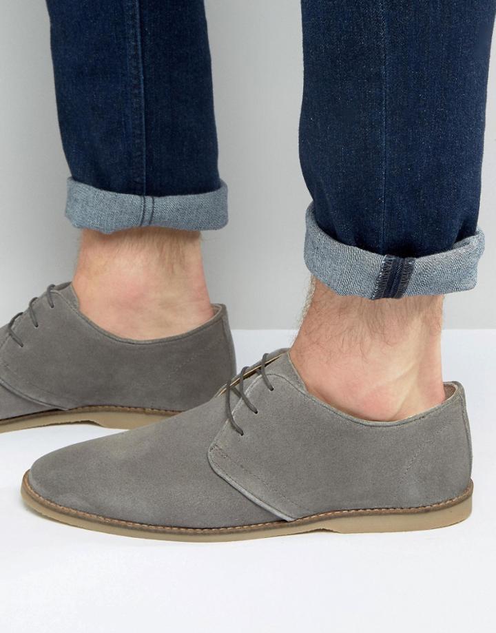 Asos Desert Shoes In Gray Suede With Piped Edging - Gray