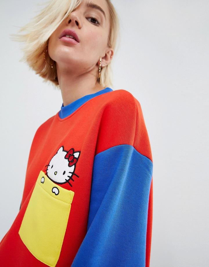 Hello Kitty X Asos Color Block Oversized Sweater With Peeping Motif - Multi