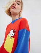 Hello Kitty X Asos Color Block Oversized Sweater With Peeping Motif - Multi