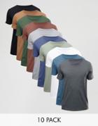 Asos 10 Pack T-shirt With Crew Neck Save - Multi
