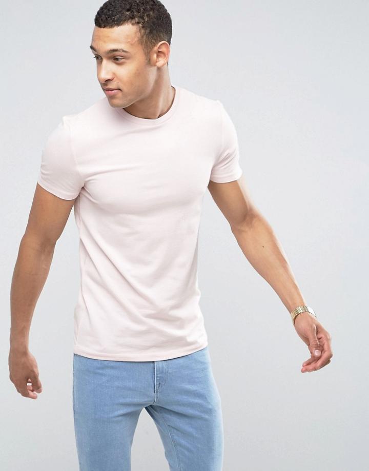 Asos Muscle Fit T-shirt With Crew Neck And Stretch In Pink - Pink